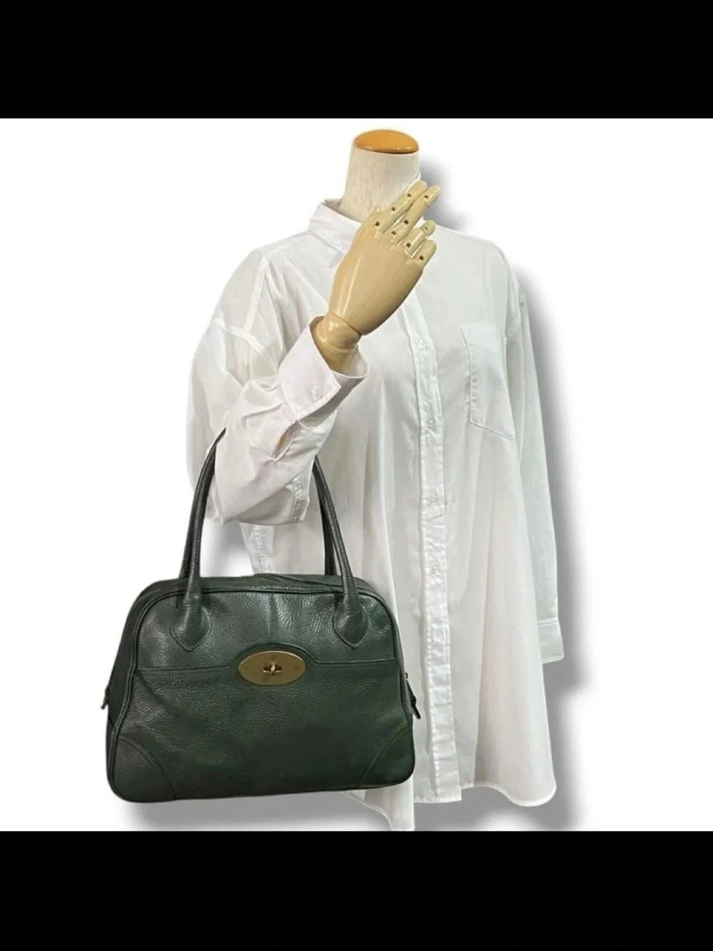 Mulberry Dark Green Pebbled Leather Shoulder Bag with Gold Turn Lock